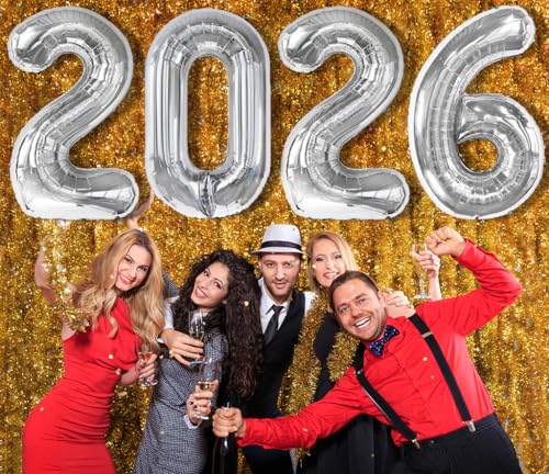 Image of Number Balloons 2026 Balloon Silver for 2026 Party Decorations, 40 inch | Saturated Color, Large 40 inch, With Straw & Hanging Hole, For Back-To-School Season, Anniversary, Christmas, New Year