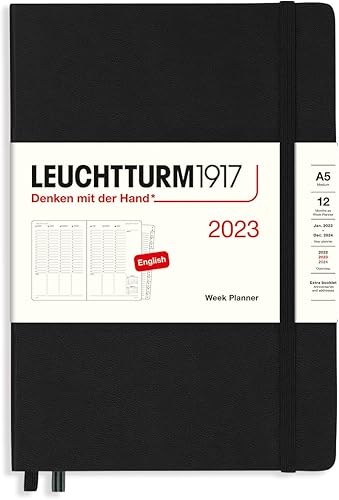Miniatura 5 de LEUCHTTURM1917 - Planificador semanal mediano (A5) 2023 con folleto extra, negro (1 de enero - 31 de diciembre de 2023)