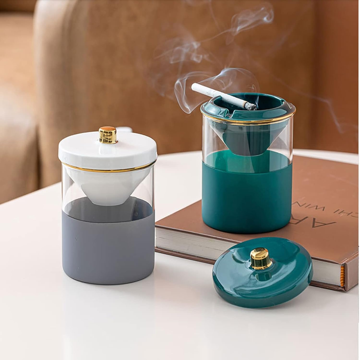 Ash Tray Glass Ashtray, 2 Pack, for Home Decor, Glass Ashtray Set Glass ashtrays for Cigarettes Outdoor Ashtray (Color : B)