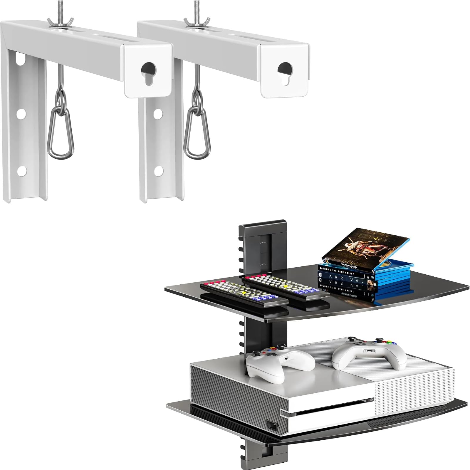 WALI Universal Projector Screen Ceiling Mount and Floating Entertainment Center Shelves(2-Shelf-XLW)