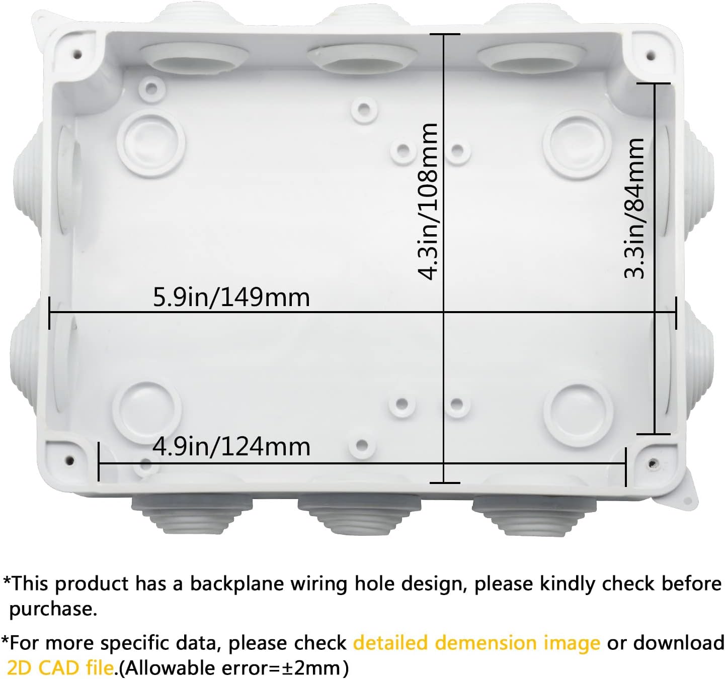 LeMotech ABS Plastic Dustproof Waterproof IP65 Junction Box Universal Electrical Enclosure White 5.9 x 4.3 x 2.8 inch and 20 Pack NPT 1/2" Cable Glands