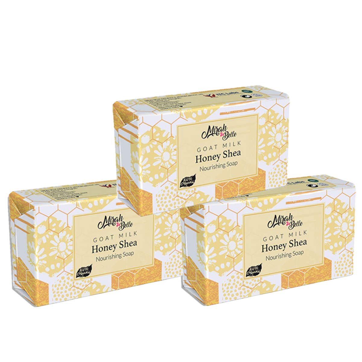 Mirah Belle - Organic Goat Milk, Honey and Shea Butter (Pack of 3-125 Gms) - BUY 2 GET 1 EXTRA - Sensitive Skin Soap Bar - Hypoallergenic, Handmade, Herbal, Ayurvedic - 375 gm