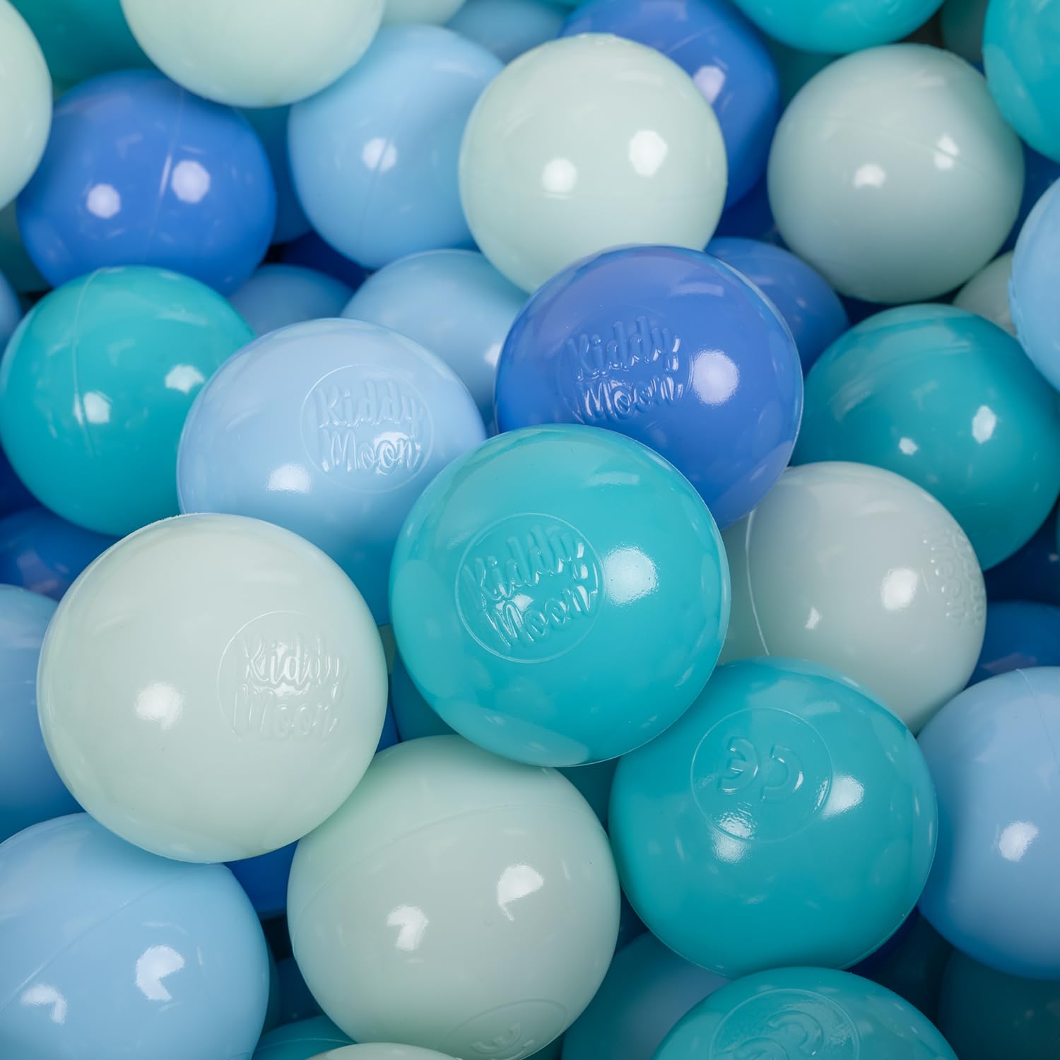 KiddyMoon Soft Plastic Play Balls โ
6Cm / 2.36 Multi Colour Made In EU, Mint/Babyblue/Turquoise/Blue,100 Balls/6Cm-2.36In