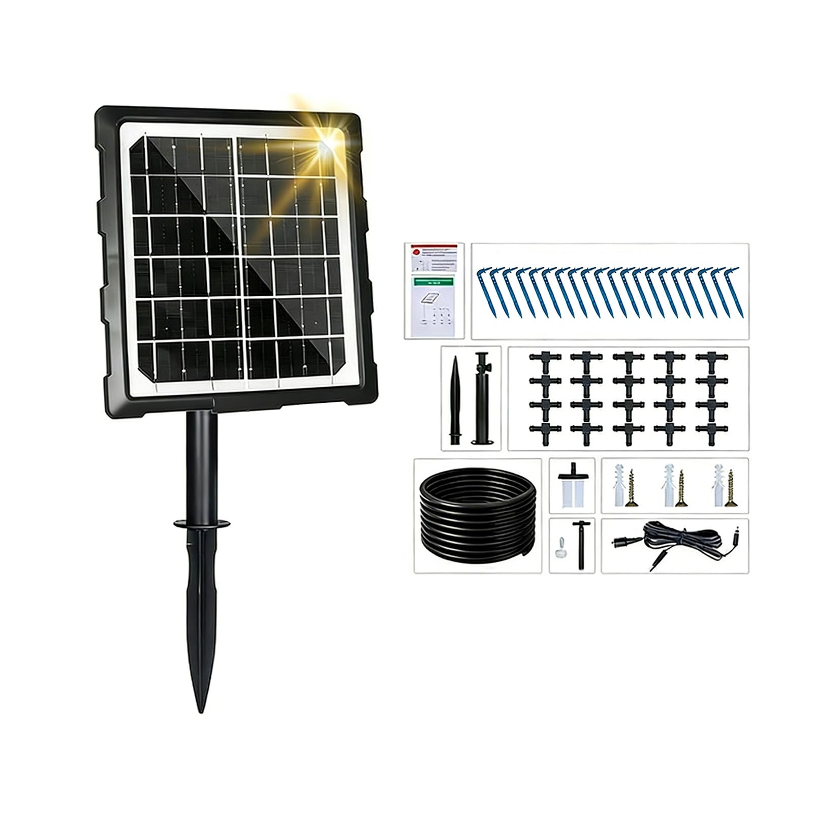 Juego de riego Solar para jardín con Manguera de 10/15 / 20 m y goteros 10/15 / 20 incluidos para balcón, Interior, Exterior, Planta en Maceta, Juego de Cuidado de Plantas de Vacaciones