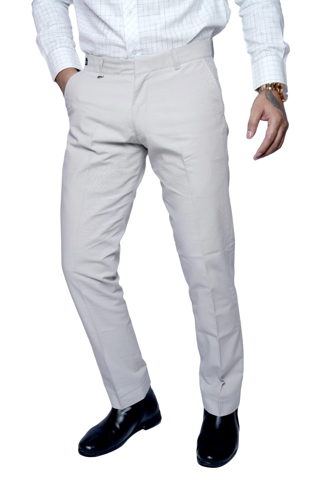 Men’s Formal Pants Straight Fit | Cream Colour Trousers for Men | Mid-Rise Office Wear-picture-33