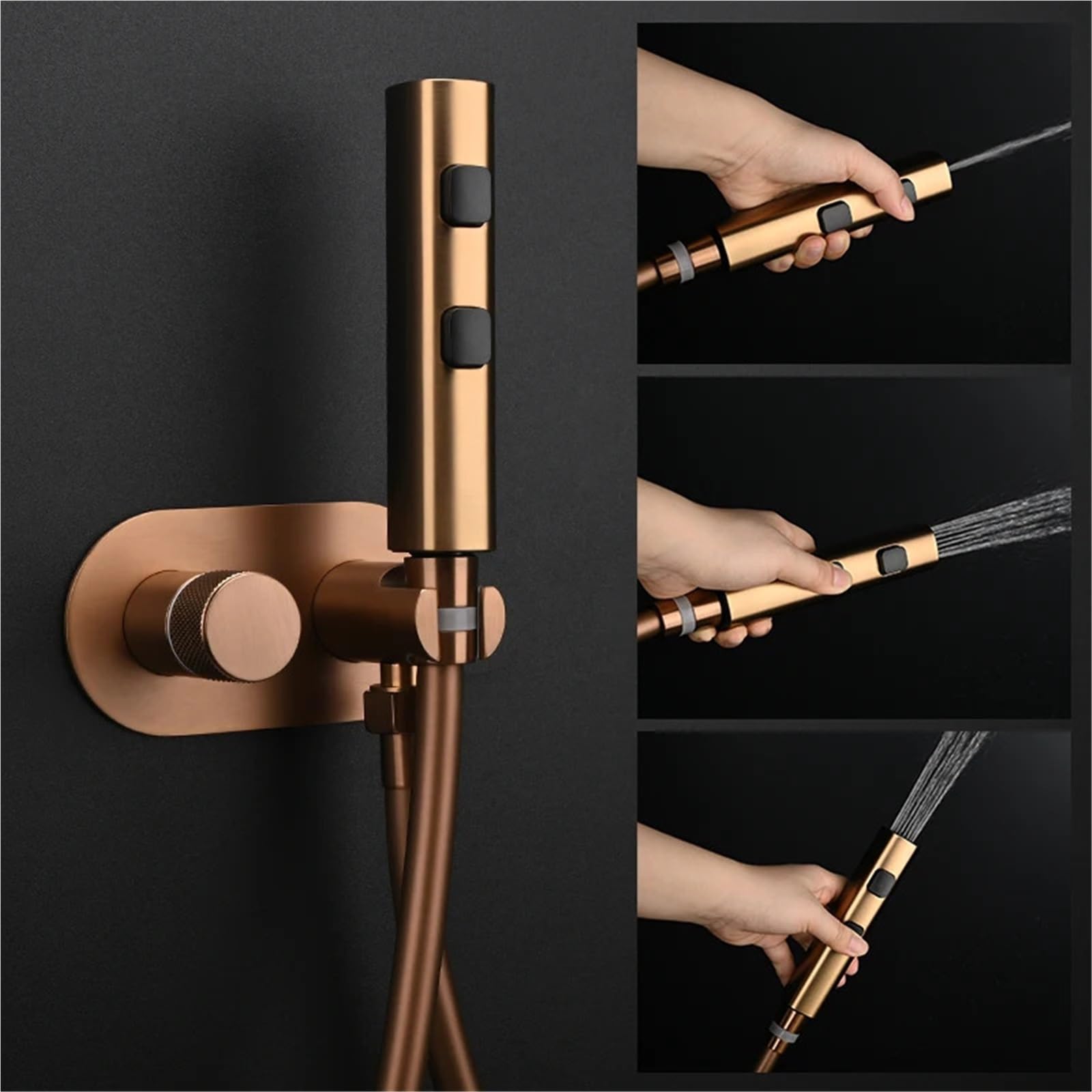 Bateria bidetowa w kolorze różowego złota, przenośna głowica prysznicowa do łazienki z pokrywką i uchwytem na papier toaletowy. (Long Handle b)
