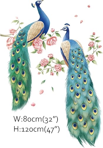 Miniatura 4 de Runtoo Pegatinas de pared de pavo real, flores, rama de árbol, pájaro, dormitorio, sala de estar, oficina, decoración del hogar