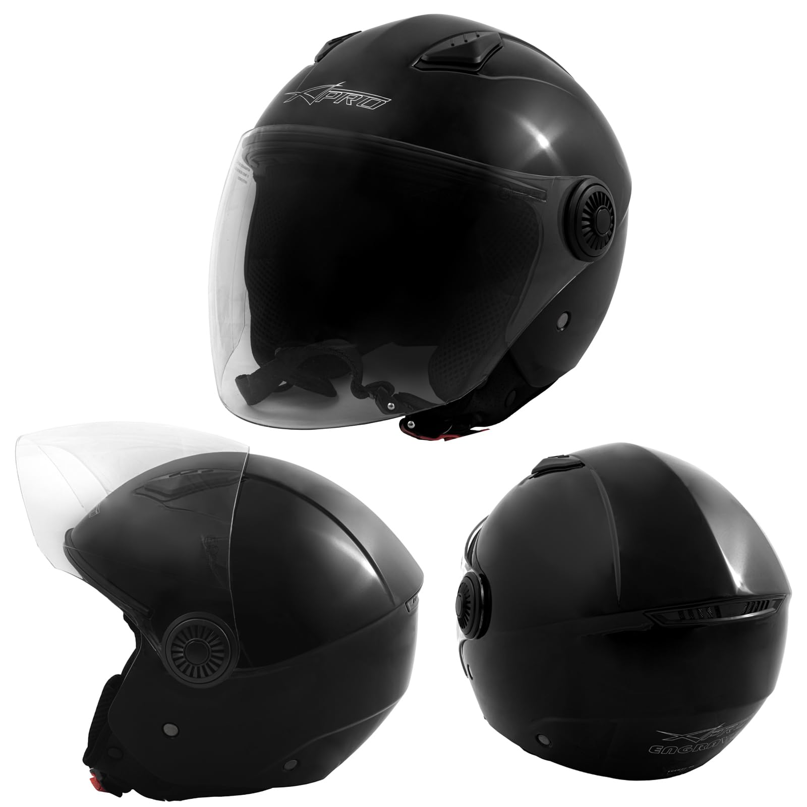 A-Pro Casco Jet Visiera Lunga Scooter Moto ECE 22-06 Nero L