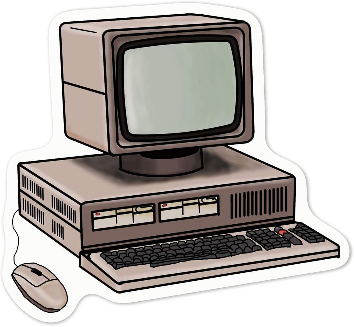 Azeeda 'Retro Computer' White Premium Vinyl Decal Sticker – Waterproof, Durable & Easy to Apply - Ideal for Car Bumpers, Windows, Bins and More (DW00044802)