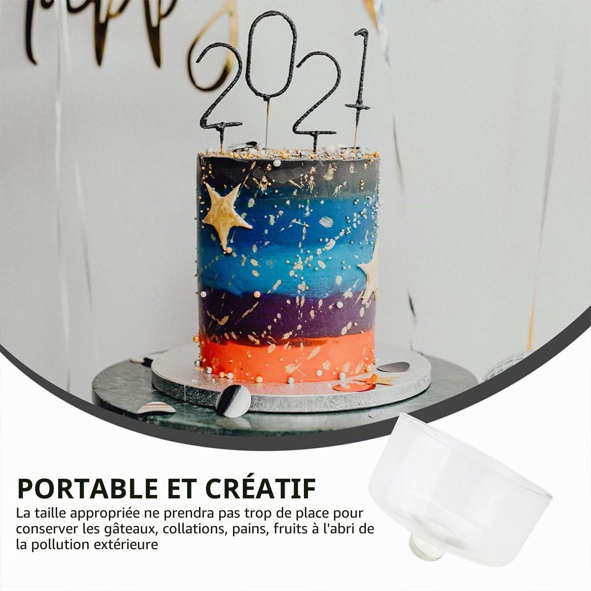 Besportble Cloche À GâTeau En Verre Transparent 9.37In DôMe De GâTeau Protection Anti-PoussièRe Couvercle Alimentaire Pour Desserts Cuisine Maison
