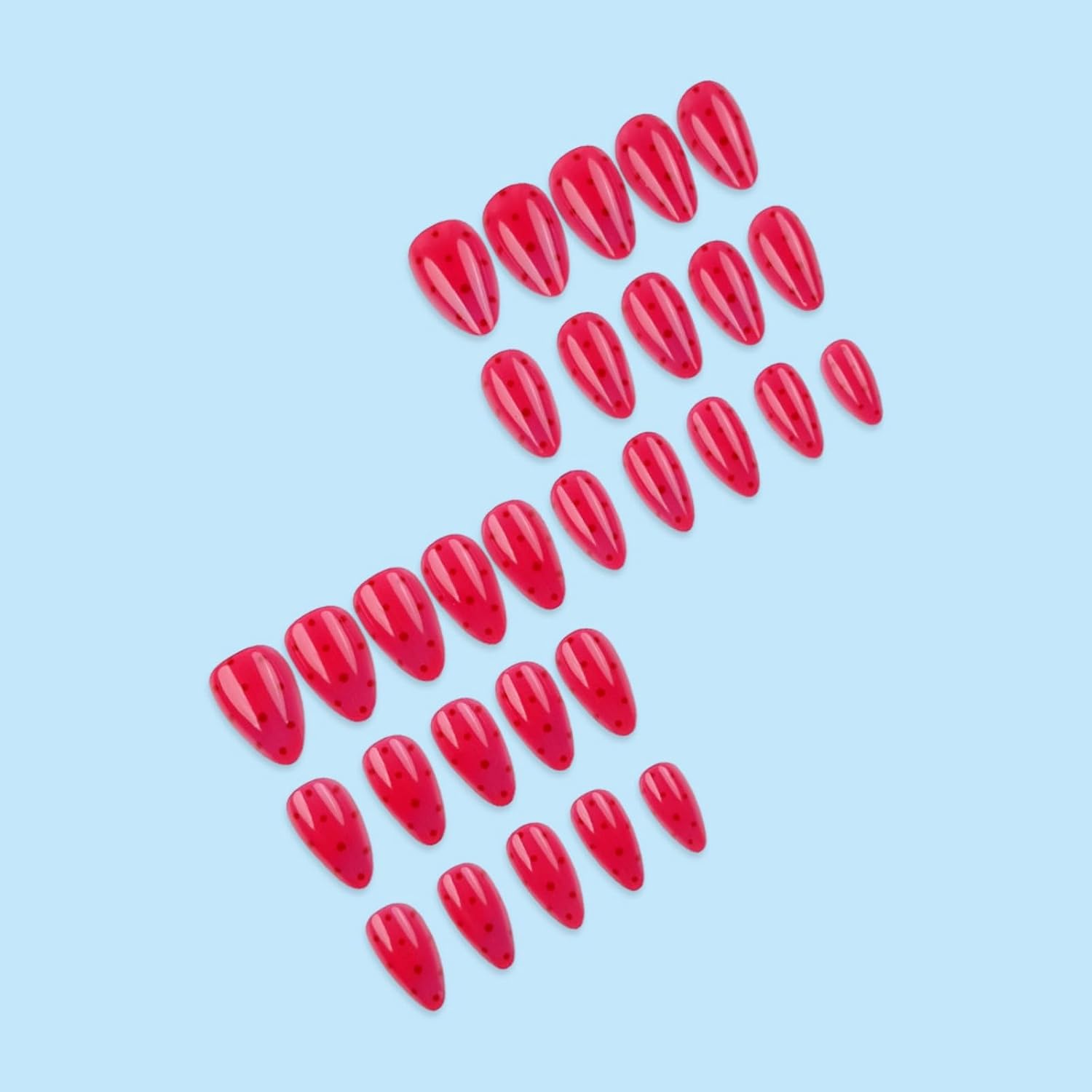 Short Almond Press on Nails Red Fake Nails Black Polka Dot Design Glossy Full Cover False Nail Cute Summer Watermalon Nail Press ons for Women Manicure 24Pcs