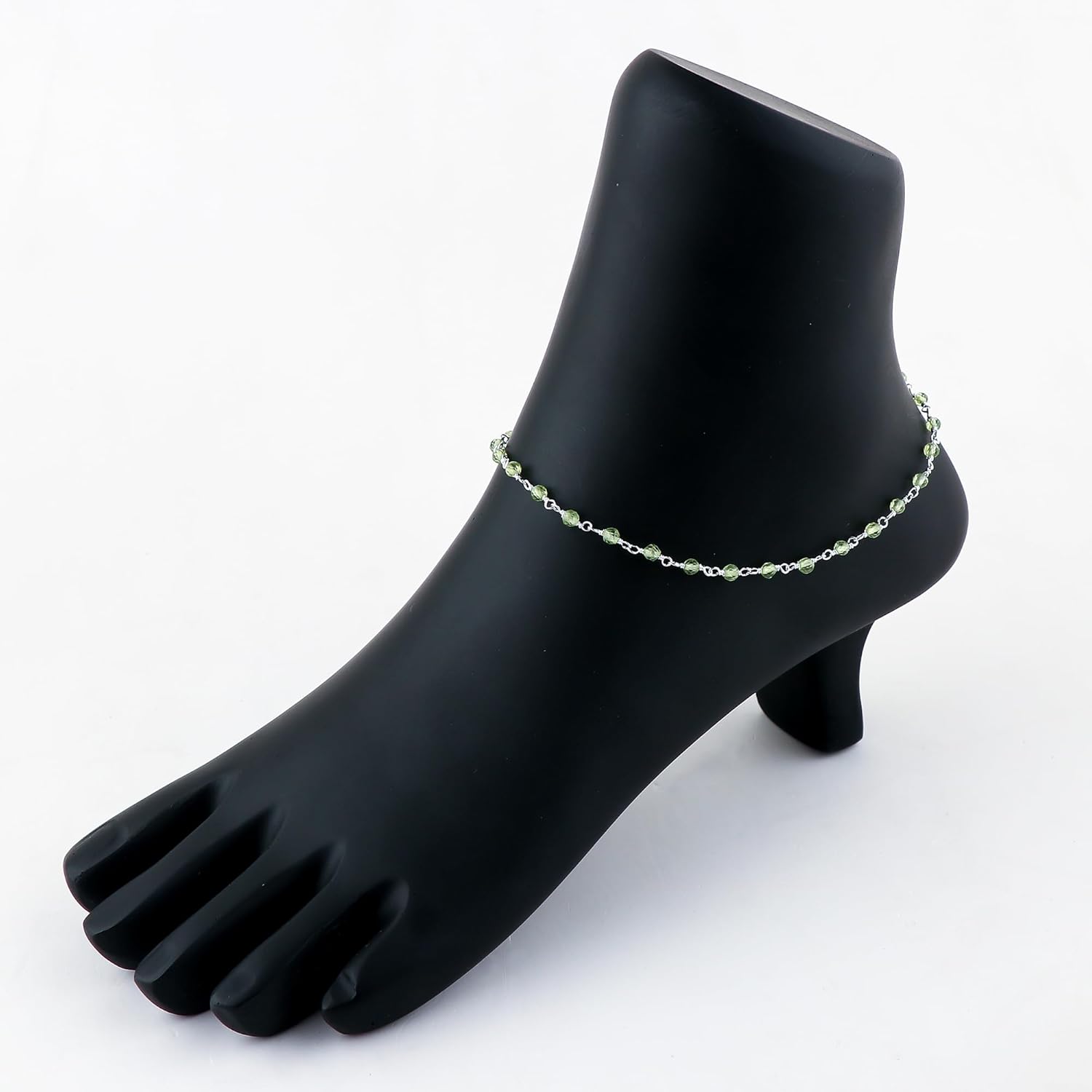 Natural Black Spinel Gemstones Beads Rosary Anklet, Silver Plated Anklet, Handmade Anklets, Rosary Chain, Ankle Bracelet, Birthday Women Gift, 9+1.50" - Image 3