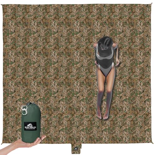 Image of SUN NINJA Sand Free Beach Blanket, Sandproof Beach Mat, 10ft x 9ft, Camo