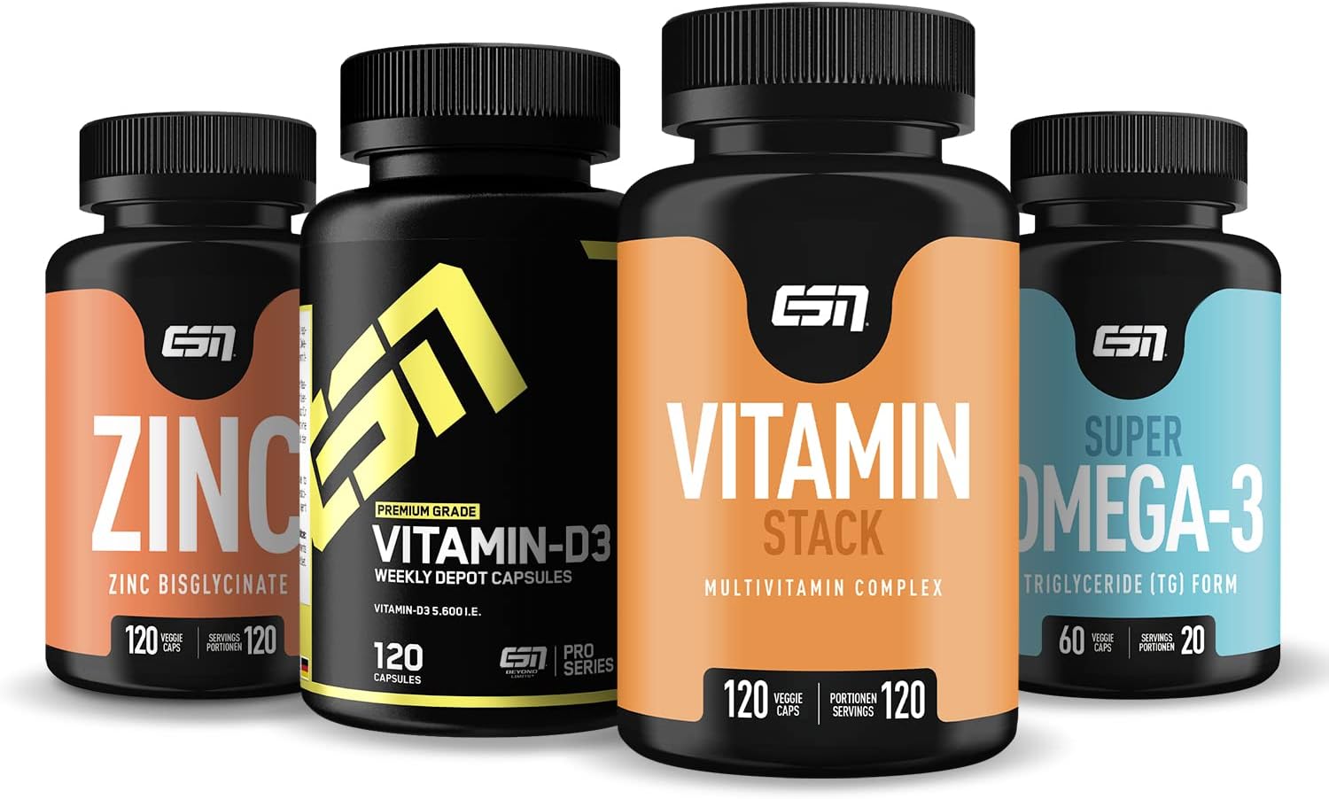 ESN 4er Pack Vitamine & Vitalstoffe Zink, Omega 3, Vitamin D