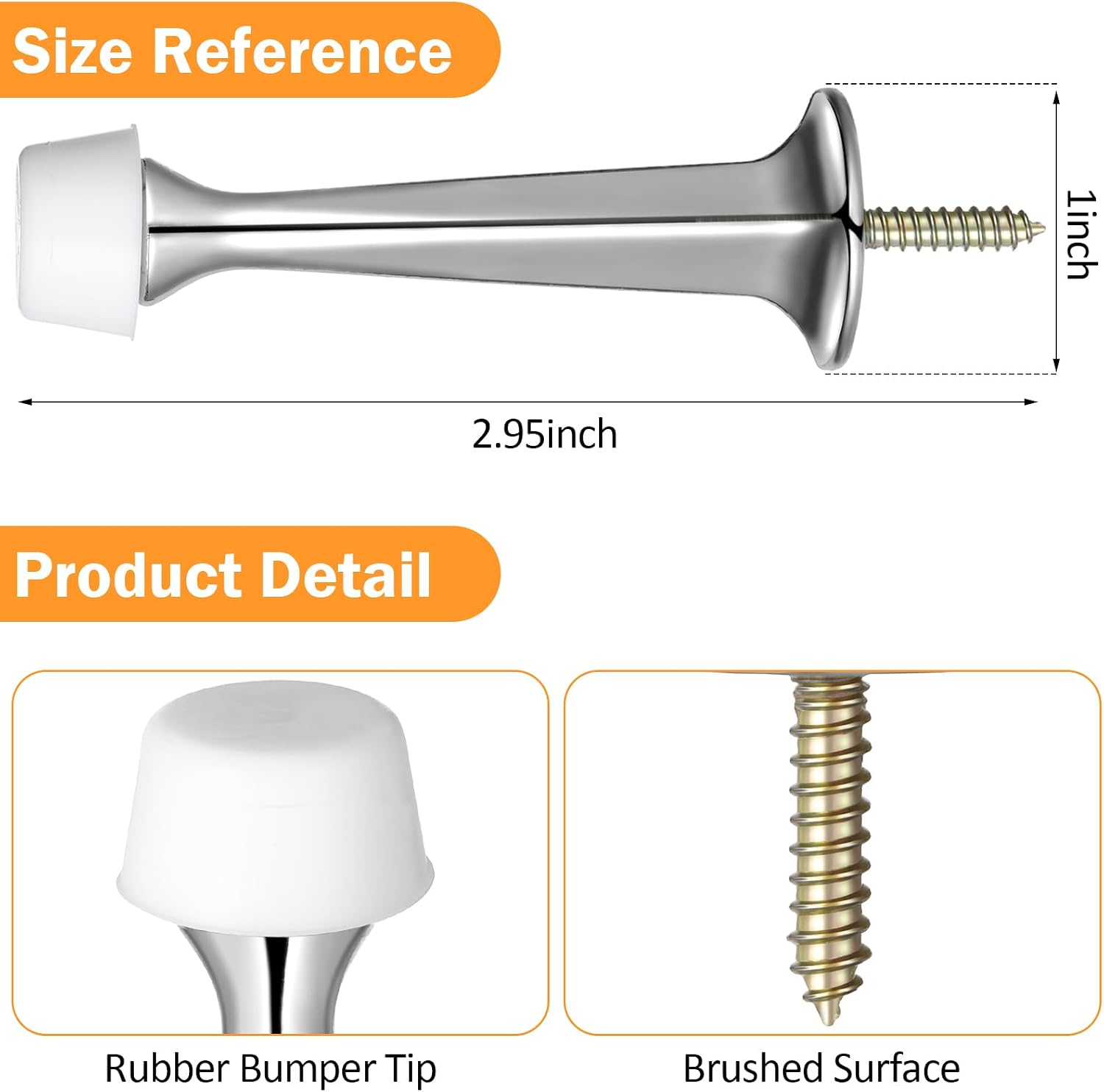 Chumia 24 Pack Door Stop Heavy Duty Solid Rigid Door Bottom Stoppers with Soft Rubber Tip Wall Mount for Protect Wall(Silver)