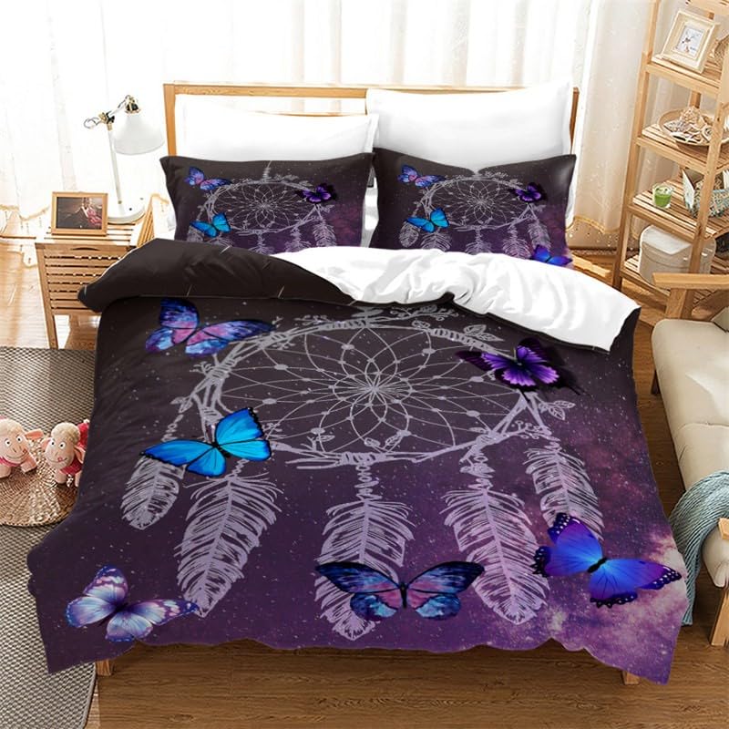 Housse de couette 240 x 260 cm microfibre violette attrape-rêves pour grand lit adulte