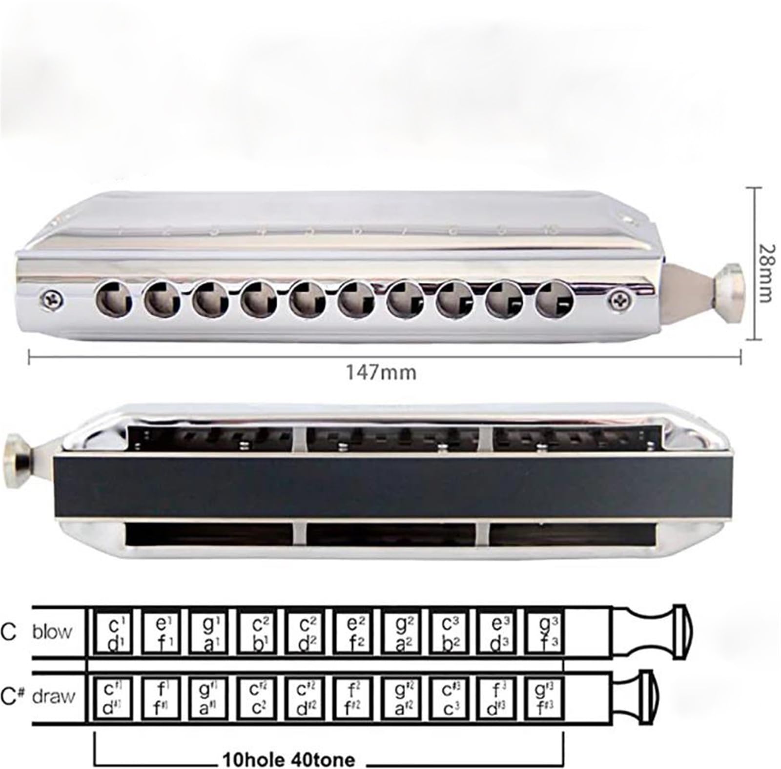 Harmonijka Harmonijka Chromatyczna Klucz C, 10 Otworów 40 Tonów