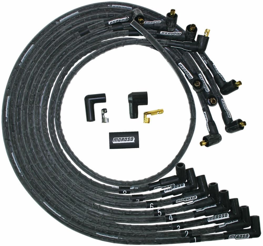 Moroso 9765M Mag Tune Sleeved Spark Plug Wire Set, Fits Small Block Chevy, 90 Degree Plug Ends, Non HEI Distributor, Under Header Routing