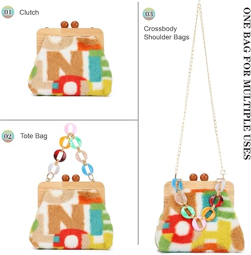 Miniatura 3 de Bolso de hombro de felpa de moda para mujer, bolso de noche con cierre de beso, suave y esponjoso, bolso de mano para fiesta de boda