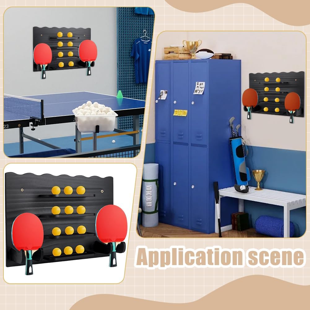 CUTHOLLOW Ping Pong Paddle Holder, Ping Pong Accessories Storage Rack Wall Mount for 2-8 Paddles & 12-15 Balls, Table Tennis Racket Organizer Display for Game Room, Home