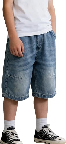 Boys' Denim Shorts Washed Denim Shorts Summer Style Loose Fit Five Point Pants M