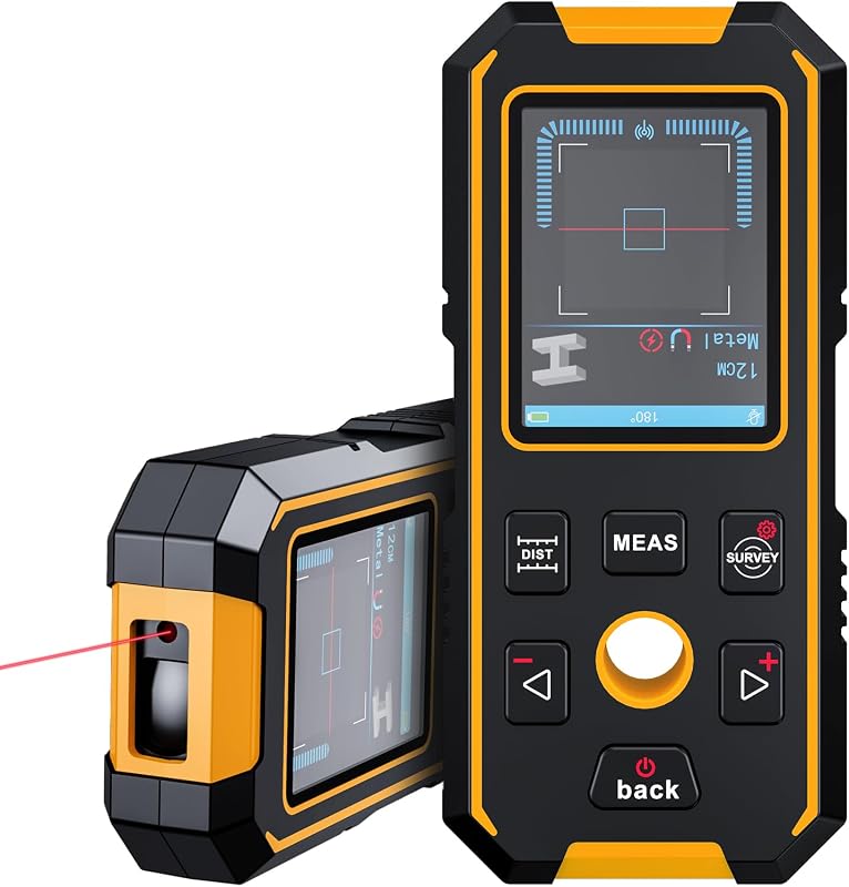 Stud Finder with Laser Measure - 4 in 1 Stud Finder Wall Scanner | Rechargeable Stud Detector, Smart Sensor & Audio Alarm, HD LCD Display, Accurate Wall Detector for Metal Wood AC Live Wire