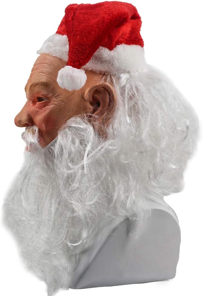 HENGYUTOYMASK Realistic Santa Claus Latex Mask Christmas Costume Cosplay Old Man White Beard Red Cap Mask Adult Party Dress Up Party Carnival Cosplay - Image 3