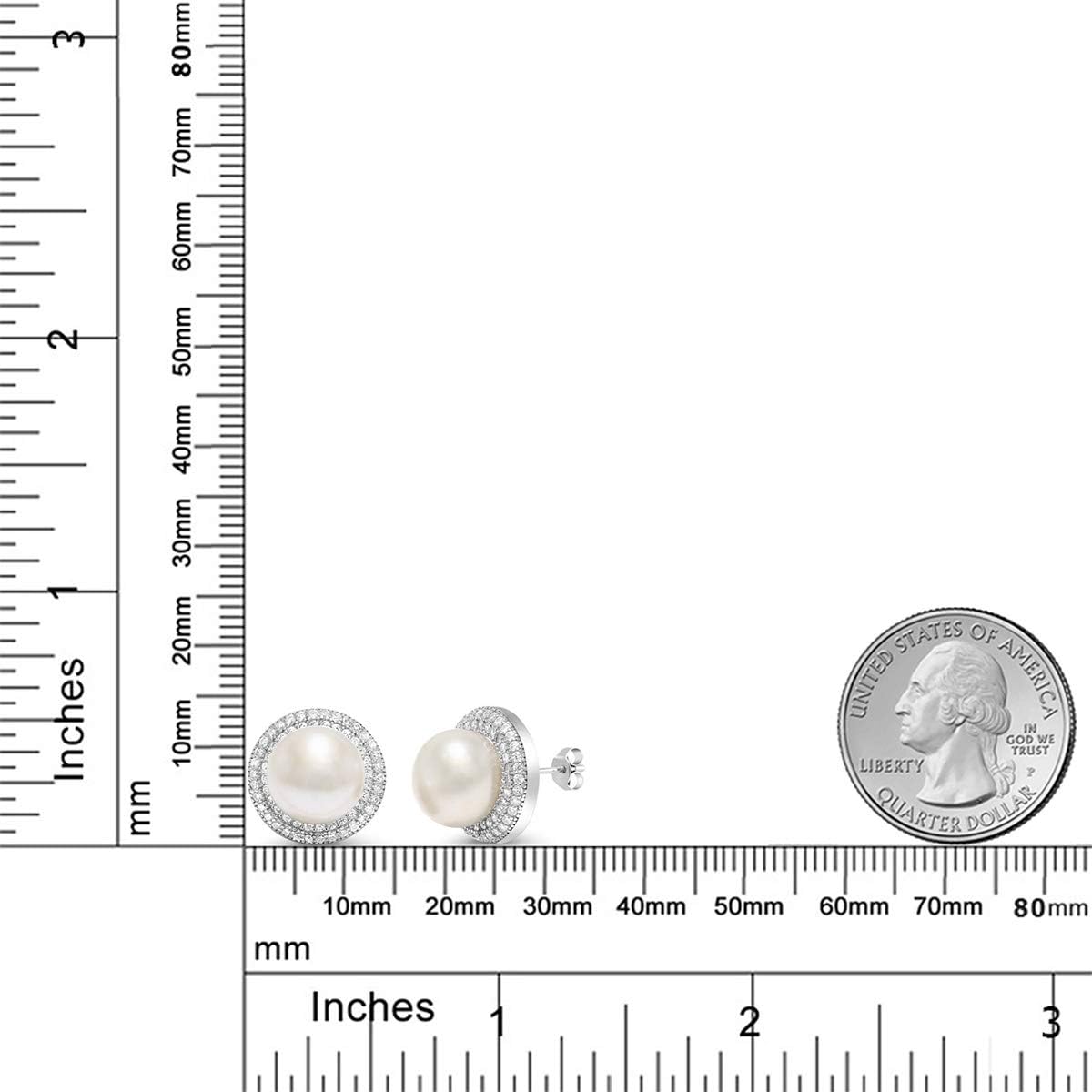 Gem Stone King 925 Sterling Silver 9MM Cultured Freshwater Pearl Button Stud Earrings For Women | Fine Jewelry Gifts for Her Mom Women Wife - Image 5