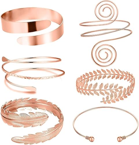 6 brazaletes con forma de remolino punk para la parte superior del brazo, pulsera de joyería ajustable para mujeres y niñas