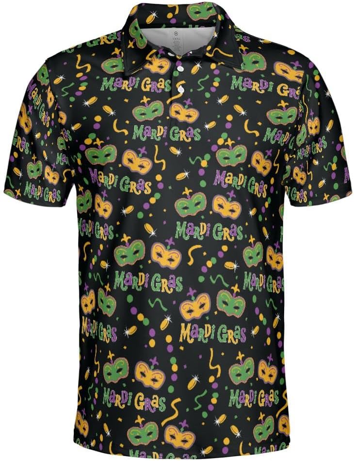 GyftWear Mardi Gras Polo Shirts for Men Moisture Wicking Short Sleeve Golf Shirt