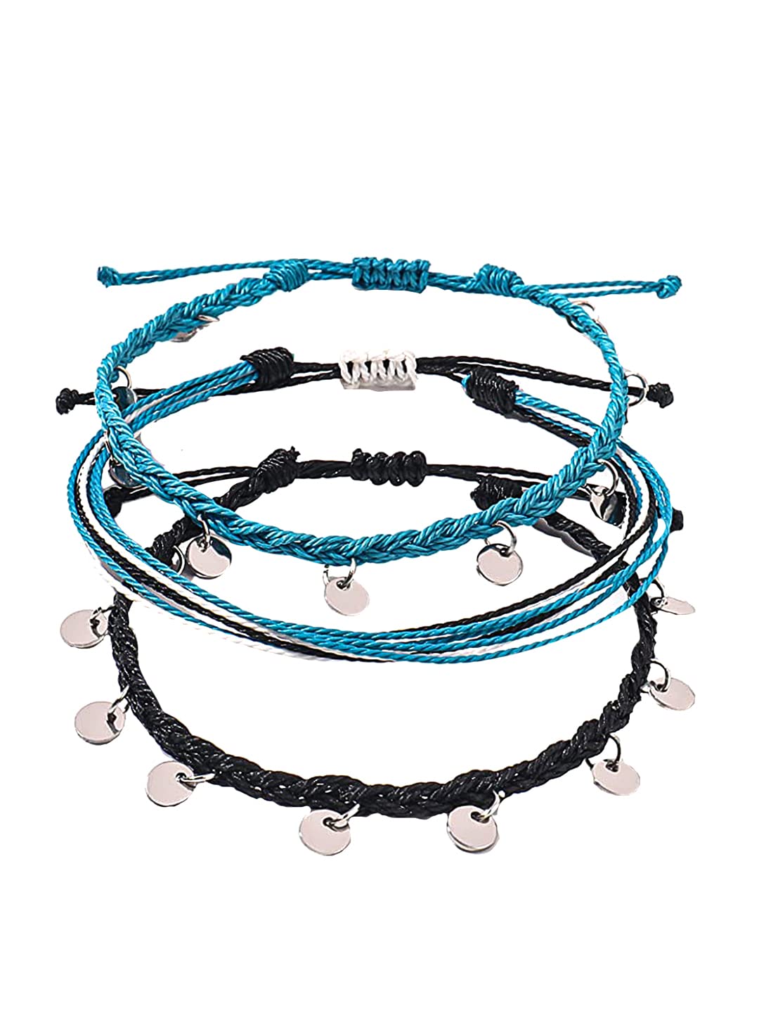 Alloy Steel Braided Beach Boho Coin Anklets for Women, One Size, 3 Pieces, One Size, Alloy Steel, No Gemstone