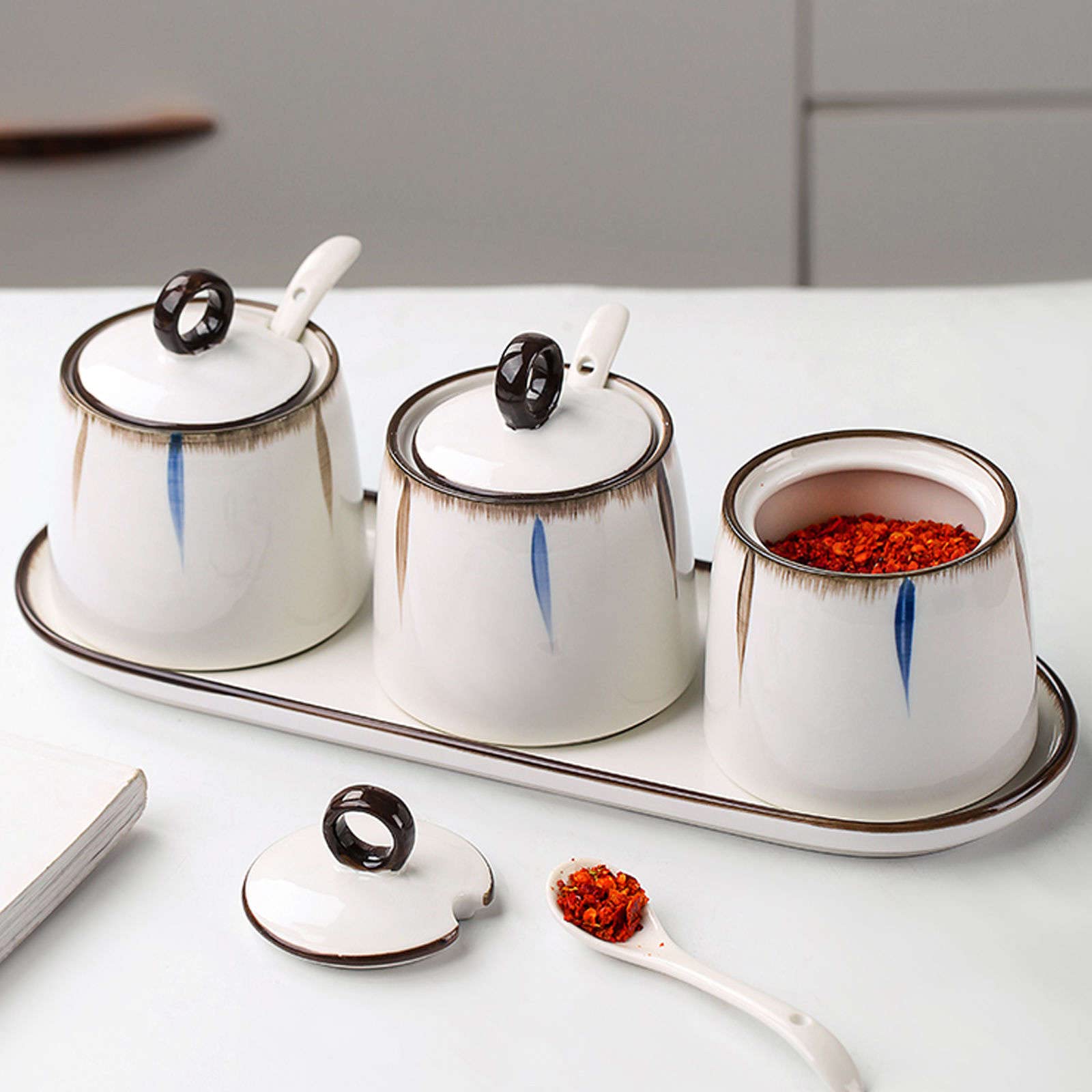 Azucarero con Tapa y Cuchara, azucarero, Recipiente for azúcar, Tarro de Especias, salero, Bote for condimentos, 1 Lata ，El Tanque de comestibles