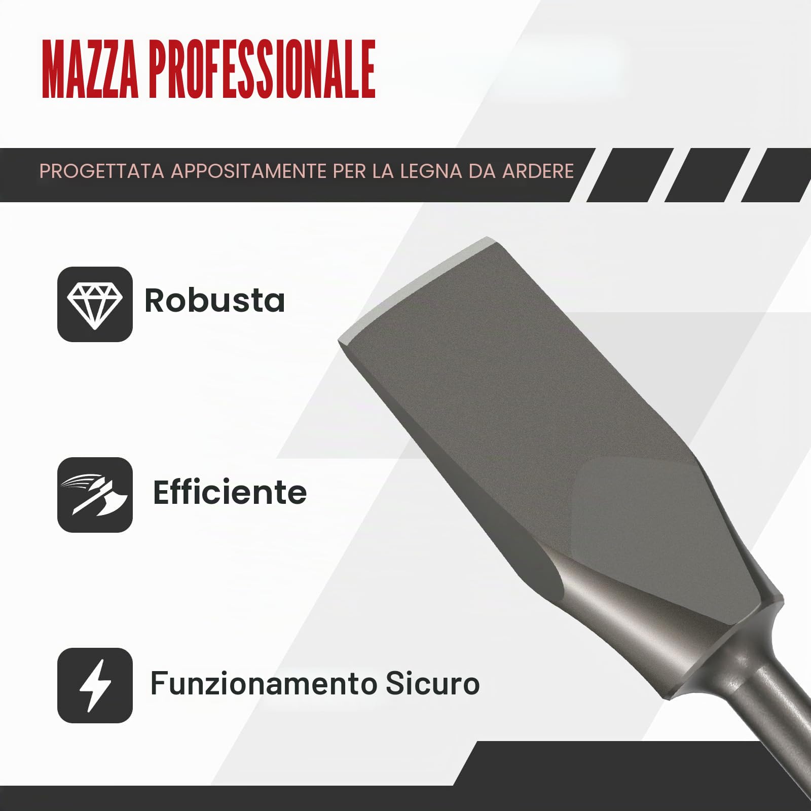 SDS Max - Scalpello per legno, per trapano elettrico | Ascia da taglio per legna da ardere in acciaio legato 40CrMo, 27,9 cm L x 2,3 cm W