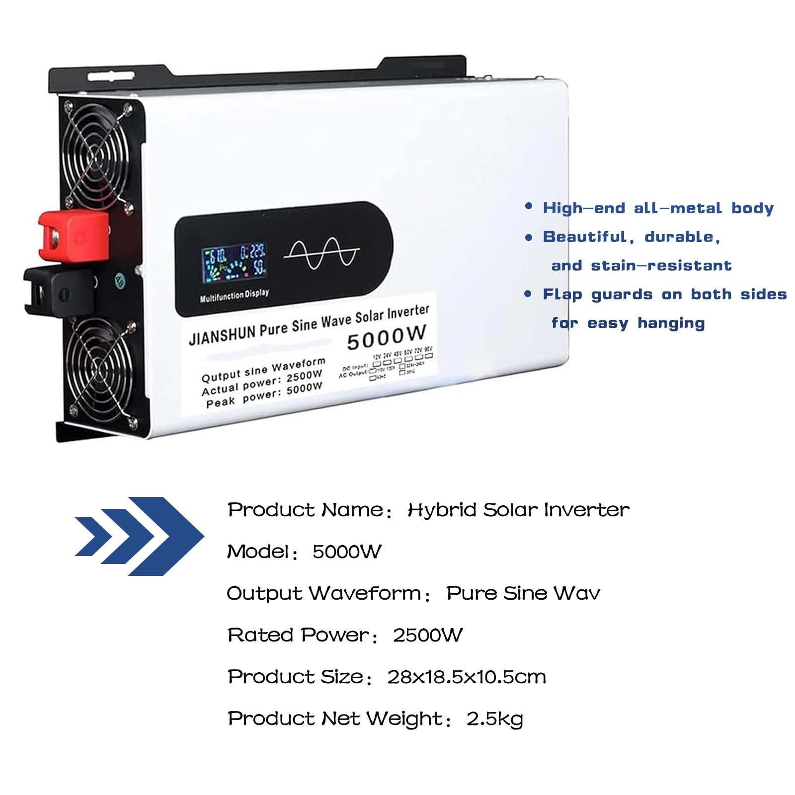 Inverter solare ibrido DC 12/24/48 V a 110 V/220 V AC, inverter a fase divisa, inverter paralleli, con display LCD, per camper, campeggio, auto, casa solare off-grid (96 V, 220 V)