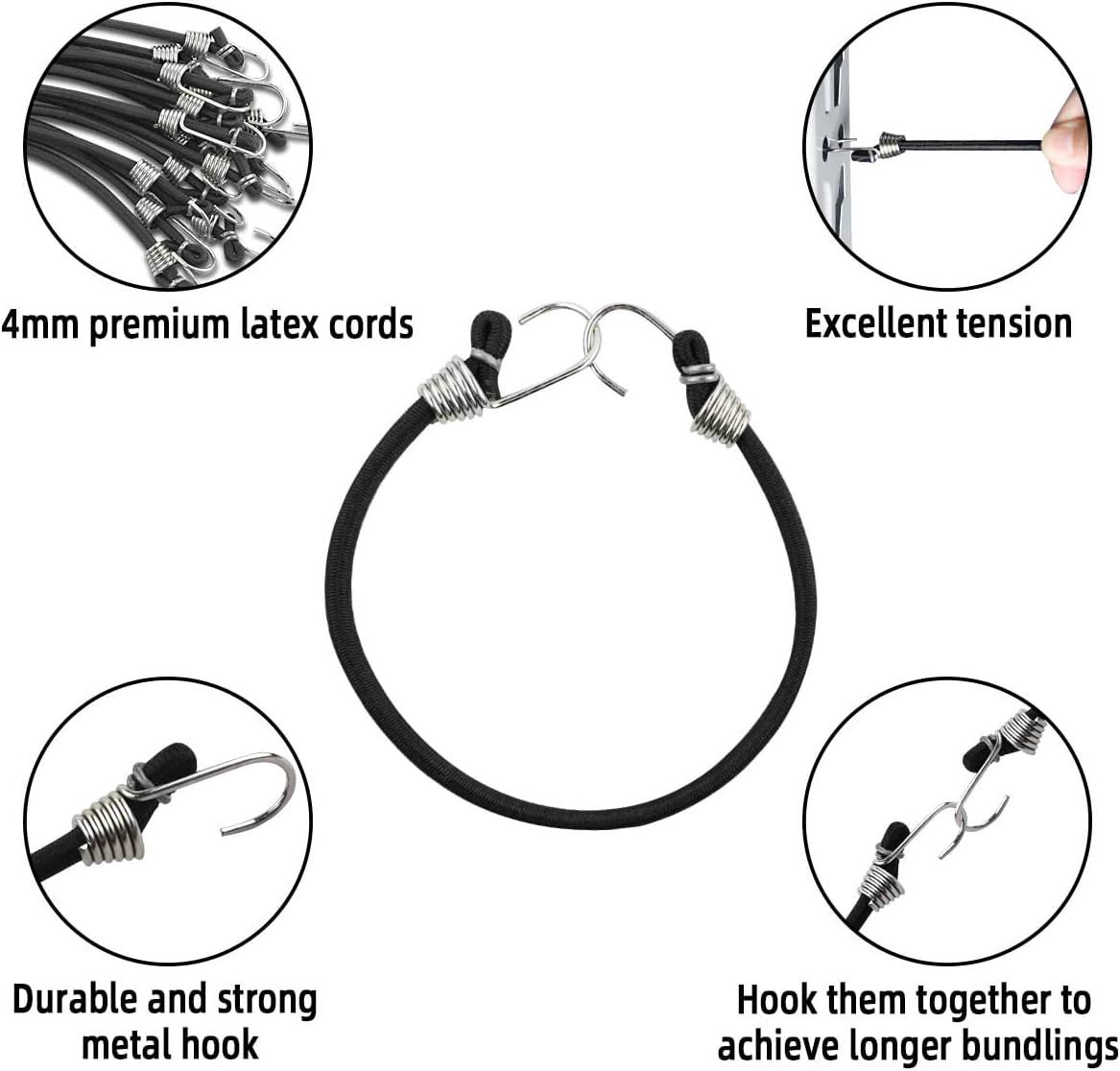 15 Pack Heavy Duty Bungee Cords with Hooks 11 Inch Mini Rubber Bungee Cord Elastic Bungee Straps for Outdoor Camping Small Stretchy Cord for Luggage Roof Racks Tents Tarps Bikes Car Rvs (Black)