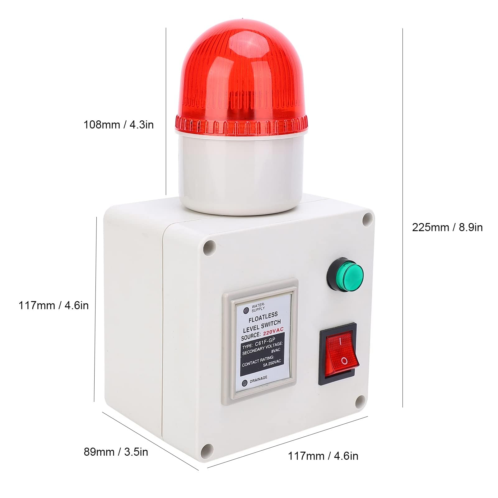 Detektor czujnika niskiego poziomu wody, alarm 90 dB, regulator braku płynu, AC220 V, z tłumikiem do zbiorników na ryby, zbiorników na wodę, basenów