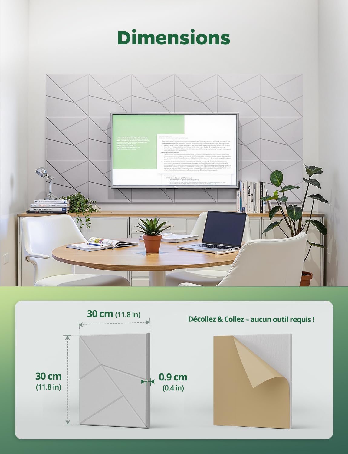 Panneau Acoustique Autocollante, Pack de 18, Design à Lignes et Découpables Plaque Acoustic Murale pour Mural, Plafond et Porte, Panneaux Acoustiques pour Studio, Chambre (Blanc, 30 x 30 x 0.9 cm)