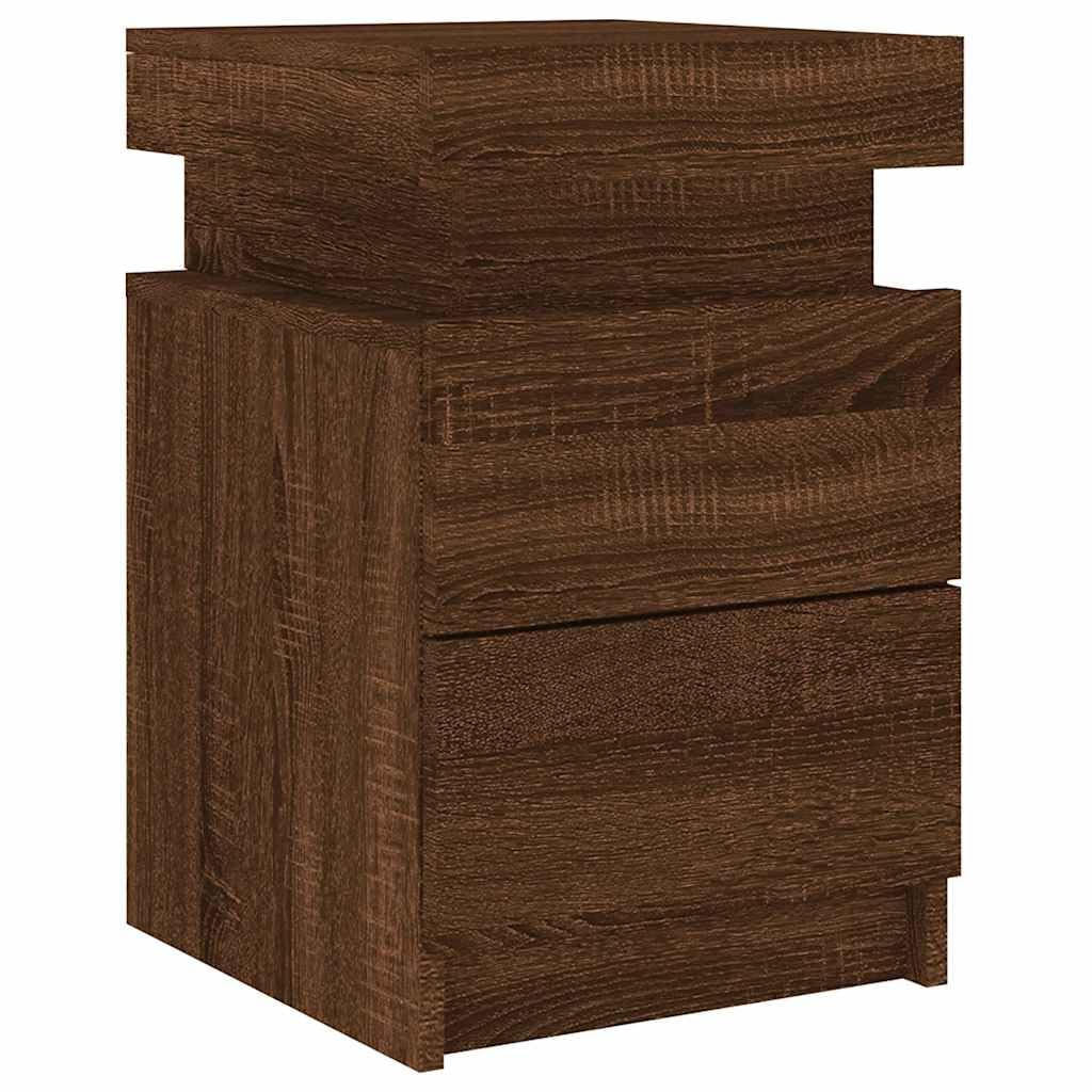 Stolik nocny z diodami LED, brązowy wygląd dębu, 35 x 39 x 55 cm, nowoczesny stolik pomocniczy do sypialni, salonu, stabilny materiał drewnopochodny