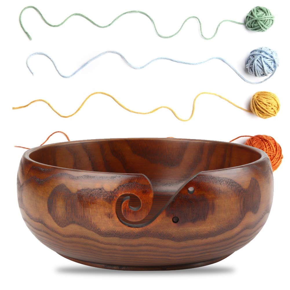 Cuenco de hilo de madera natural, artesanal y ecológico para tejer y crochet, almacenamiento de ovillos decorativo y funcional para tejedores, amantes del DIY y regalos creativos