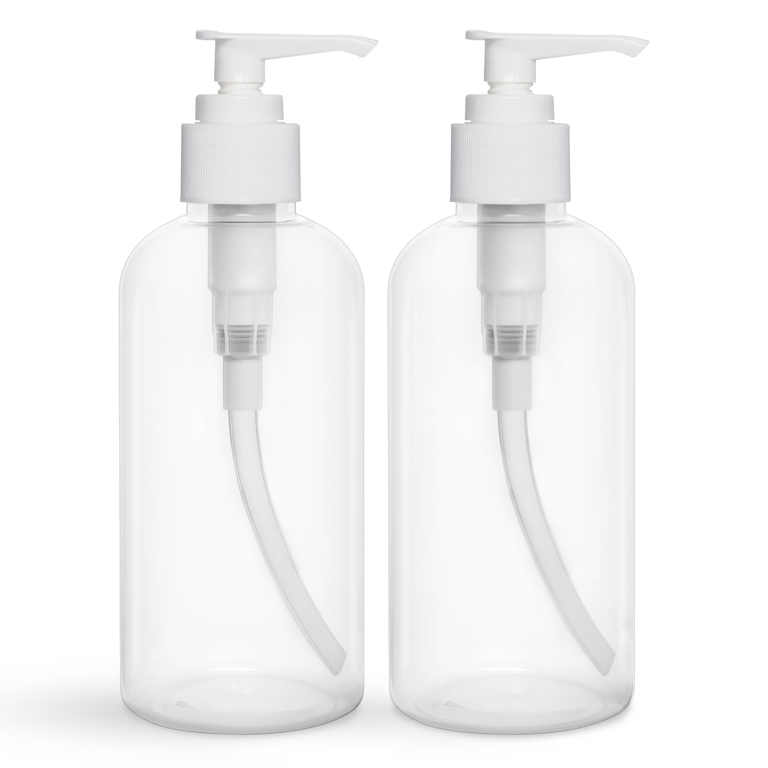 BRIGHTFROM Plastic Bottles with Pump Dispenser, 8 OZ Empty, BPA Free Refillable Containers for Body Wash, Moisturizer, Face Cream, Liquid Soap - Clear/White - 2 Pack