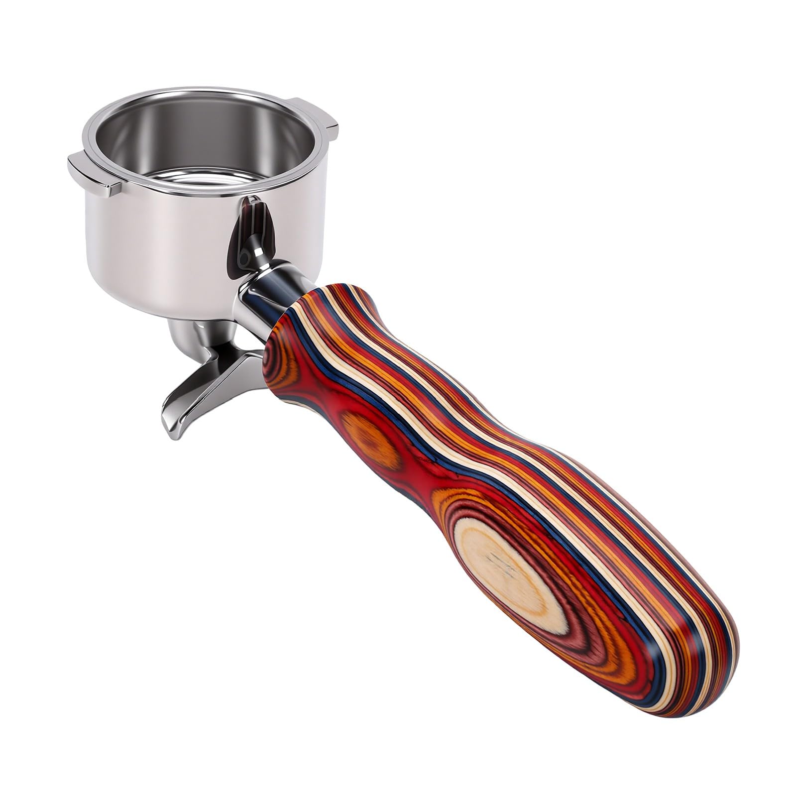 EMUKOEP Portafiltro de café para, Cesta de Filtro de Acero Inoxidable de 51 Mm con de Madera de Abedul (Caño doble con fondo)