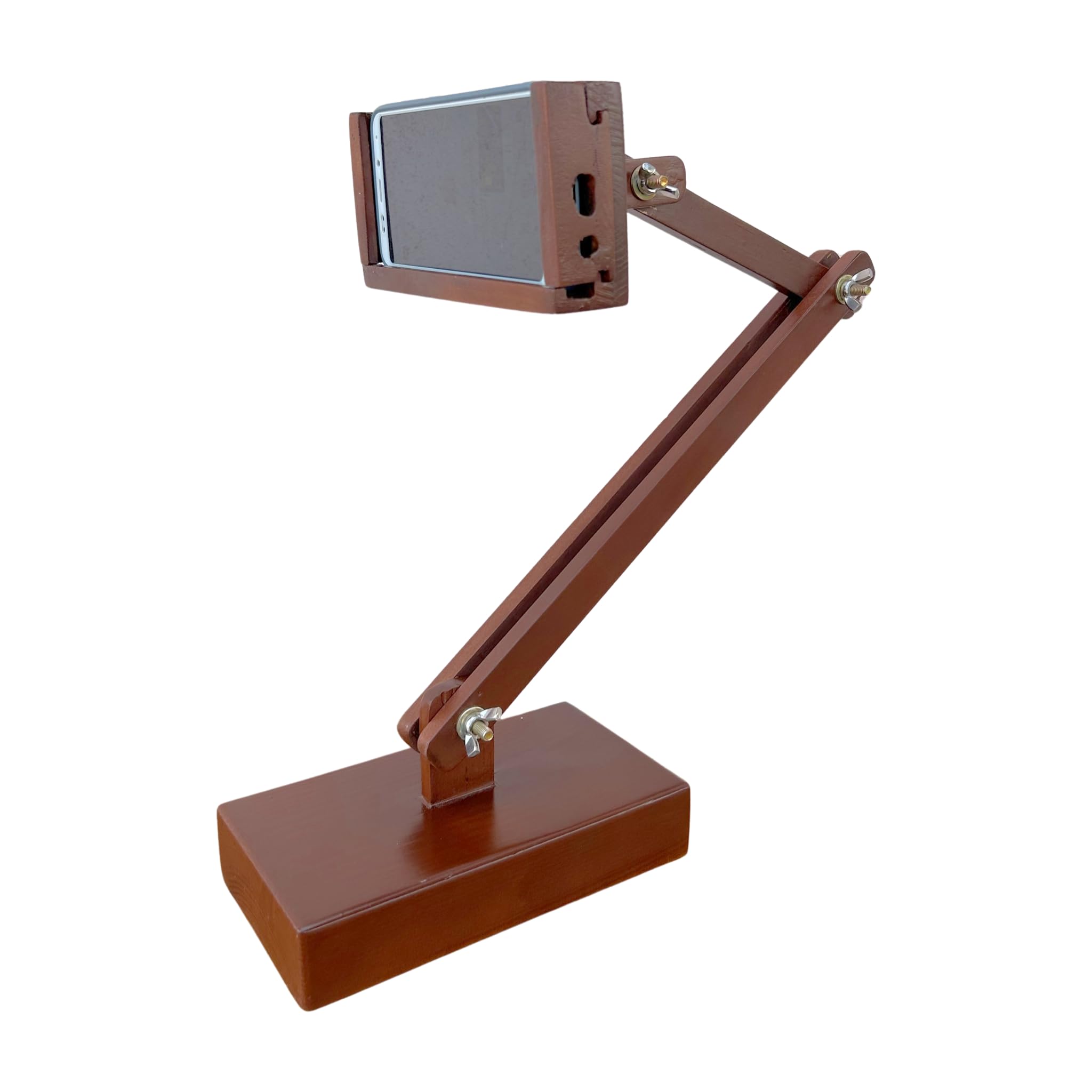 Adjustable Big Mobile Stand for Desk | Wooden Phone Holder | Foldable & Portable Tablet Stand | Anti-Slip Big Size Mobile Stand | Brown Polish Finish | Compatible with All Smartphones-image-7