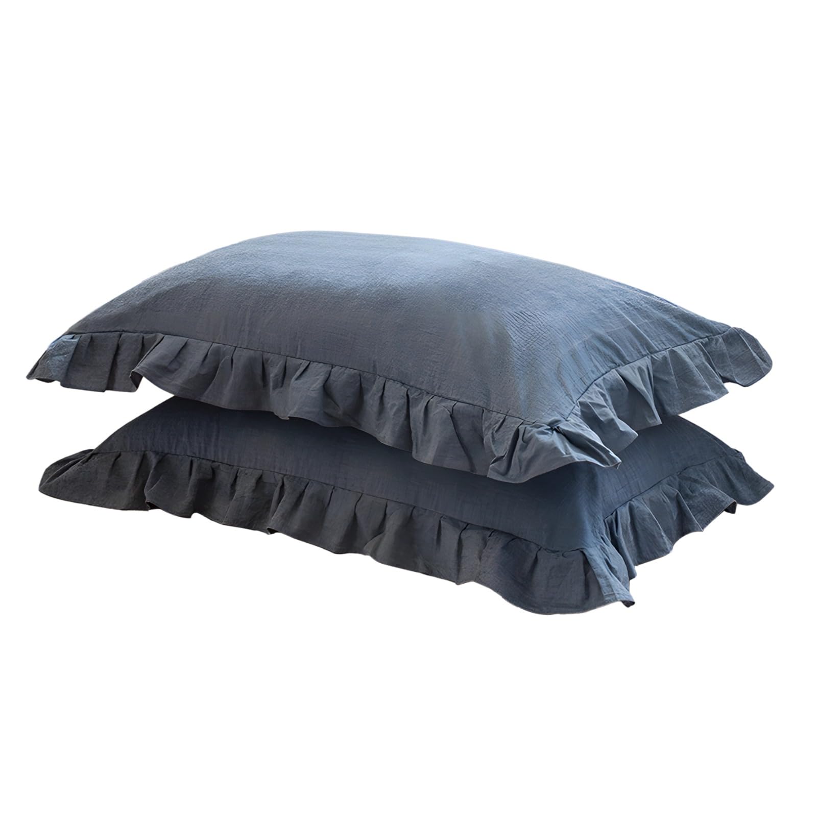 Taies d'oreiller en coton lavé bleu 48 x 74 linge de lit adulte