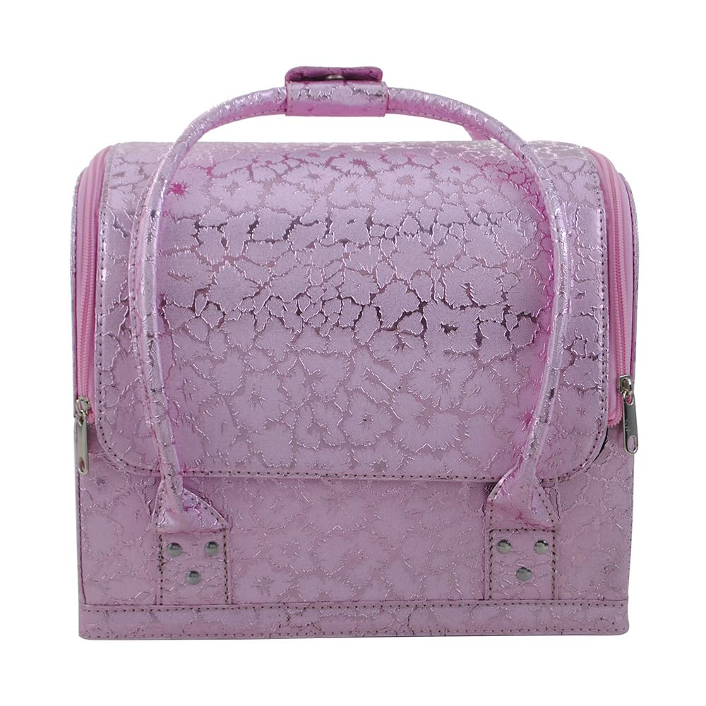 Kosmetikkoffer Pink mit Blumenmuster und Tragegriff