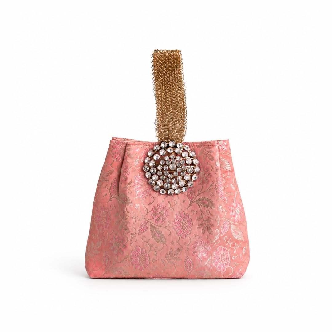 Pink Brocade Wristlet Bag – Traditional Indian Return Gift-picture-11