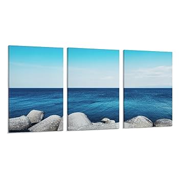 Amazon.co.jp: 3枚 青い海と灰色の岩 絵画 インテリア ポスター
