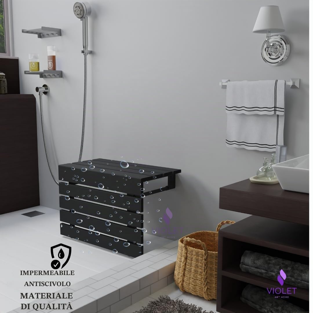 Grande sedile da doccia pieghevole da 50,8 cm, realizzato a mano, in legno di teak, con gambe, panca da bagno conforme ADA, resistente, sgabello da bagno salvaspazio, sedia compatta impermeabile