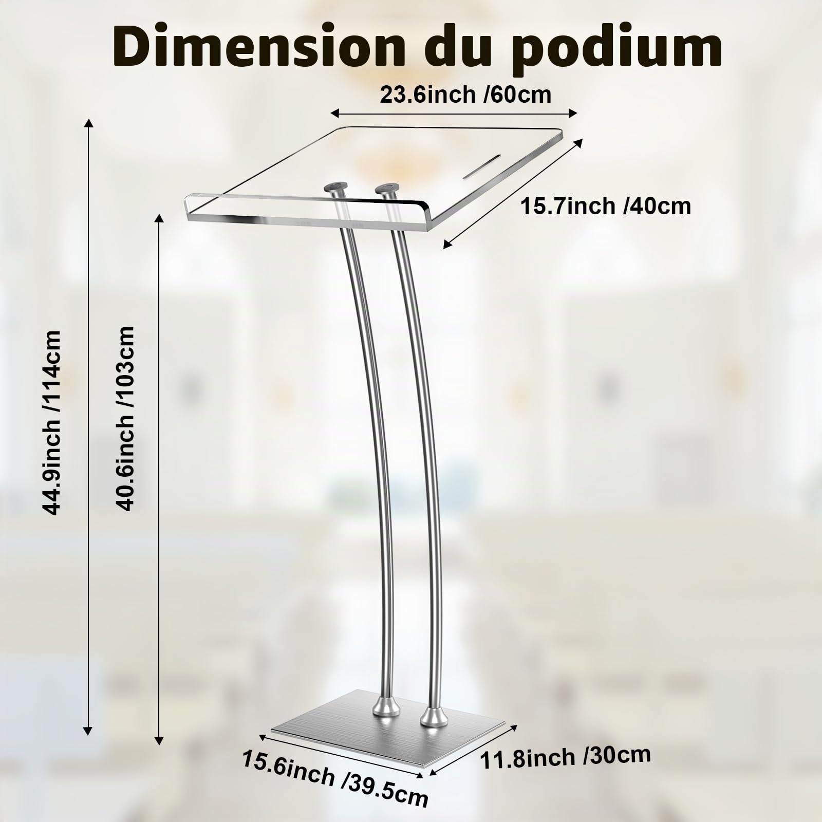 Afitdon Podium en Acrylique avec Fond Stable et Fente pour Stylo, pupitre d'église avec Plateforme de Lecture en Acrylique épais de 10 mm d'épaisseur, Support de Podium pour église, conférence