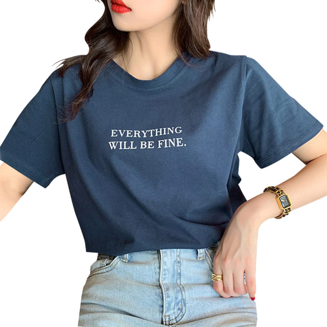 [Teddy] Tシャツ レディース 半袖 ゆったり カットソー 薄手 ロゴT ミドル丈 春夏 tops1411