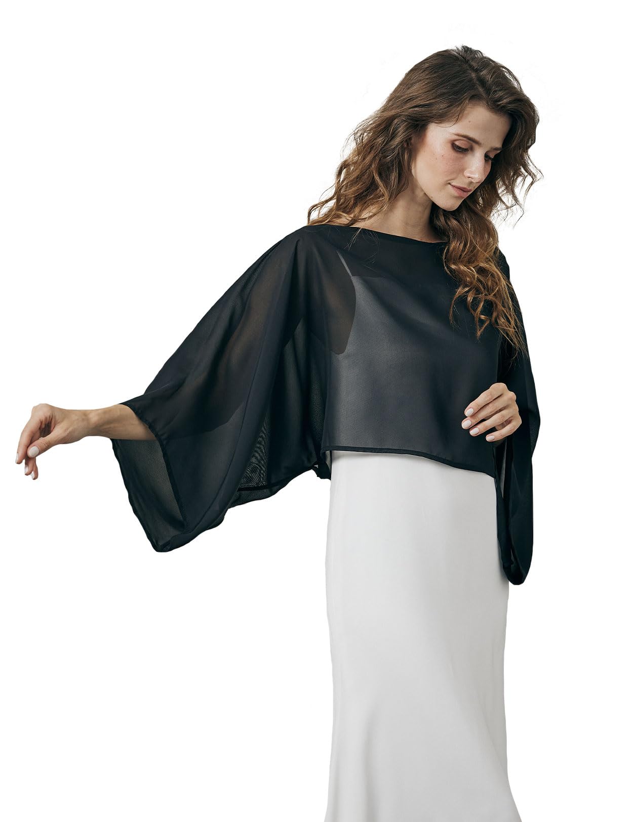 BEAUTELICATE Cape Boléro En Mousseline de Soie Haut à Manches Chauve-souris Châle Étole Transparent De Femme Mariée Demoiselle d'honneur Mariage Invité Soirée Cérémonie D’été